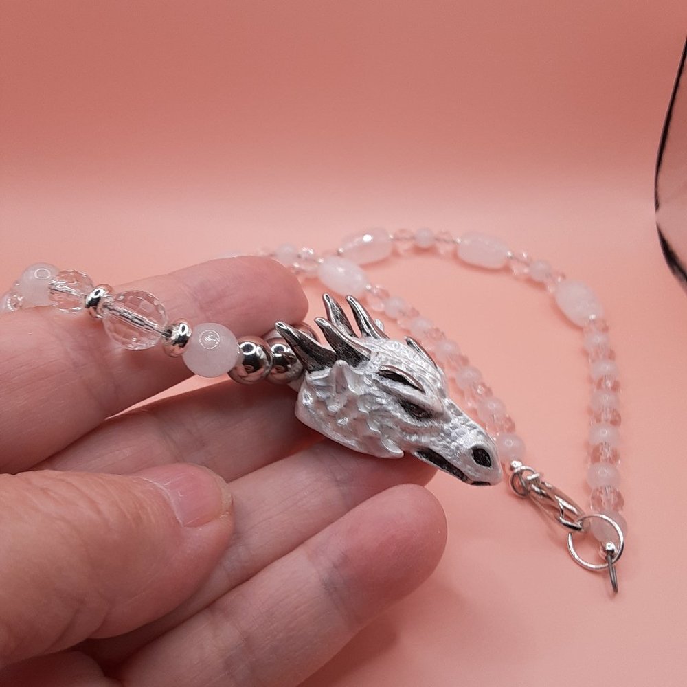 Rock Crystal Quartz Gemstone Celtic "Ice" Dragon Necklace